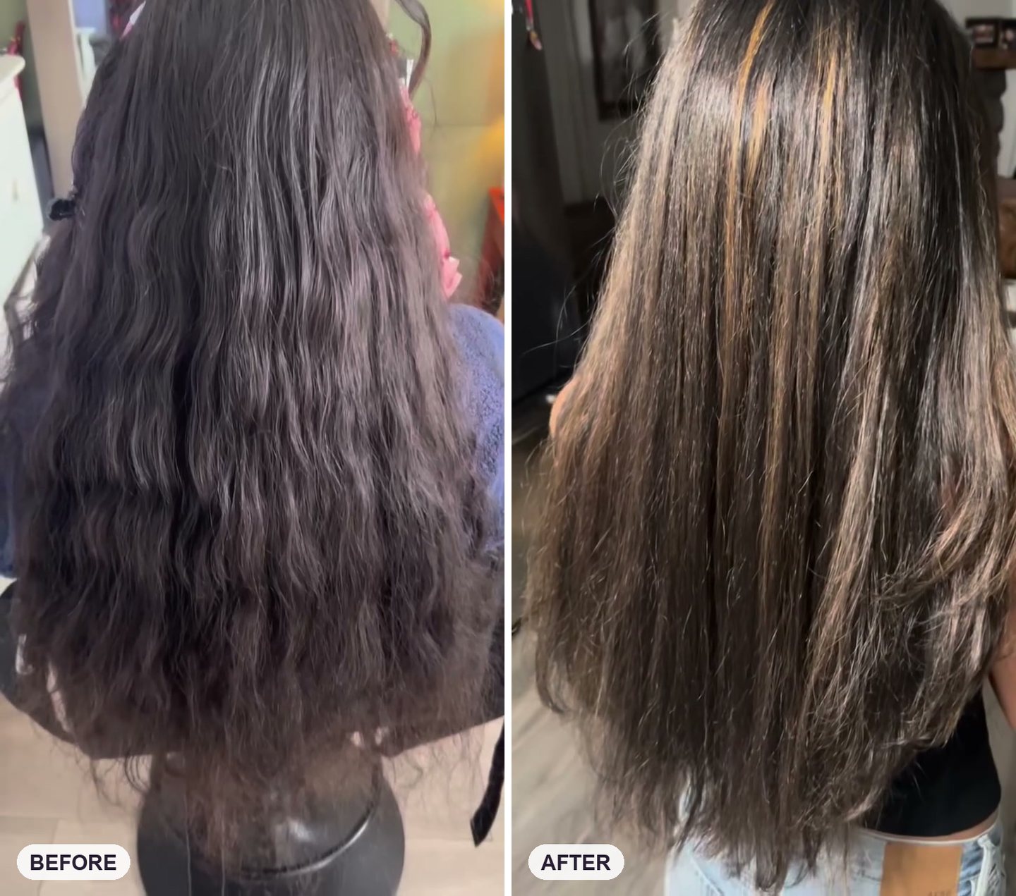 Before and after: dark virgin hair lifted to caramel highlights